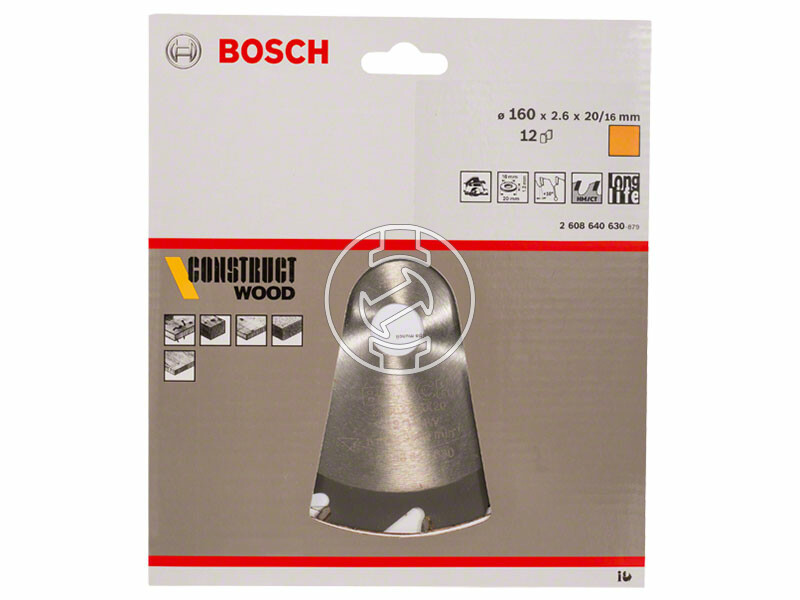 Bosch Construct Wood ø 160 x 2,6 / 1,6 x 20 / 16 mm körfűrészlap