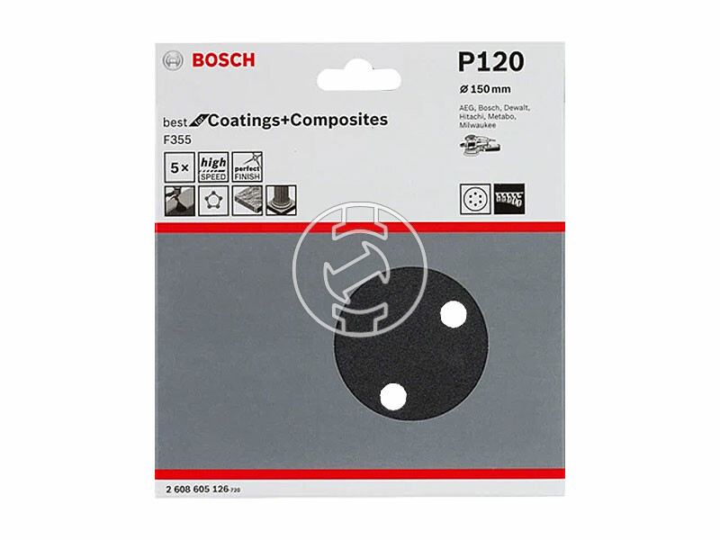 Bosch F355 P120 150 mm tépőzáras excentercsiszolópapír 5 db