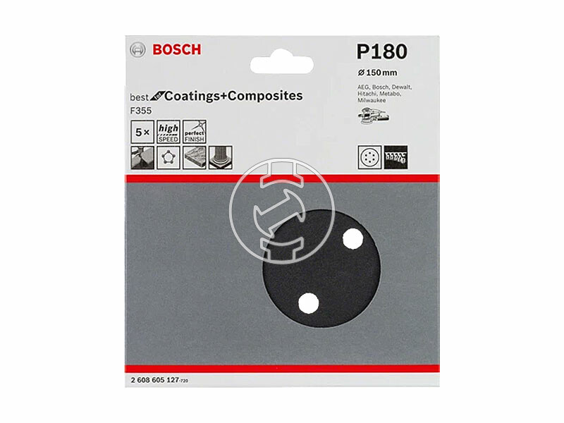 Bosch F355 P180 150 mm tépőzáras excentercsiszolópapír 5 db
