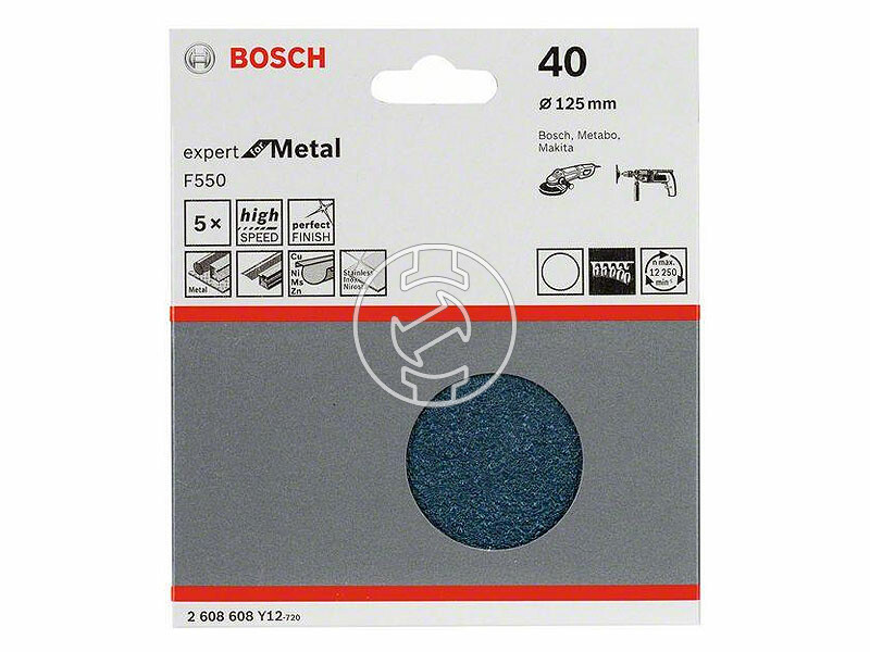 Bosch F550 Expert for Metal G40 125 mm tépőzáras excentercsiszolópapír 5 db