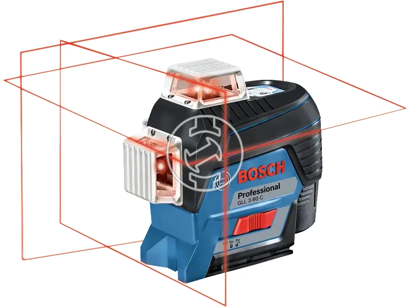 Bosch GLL 3-80 C Piros vonallézer Hatósugár jelfogóval: 0 - 120 m | 1 x 2 Ah akku + töltő | L-Boxx-ban
