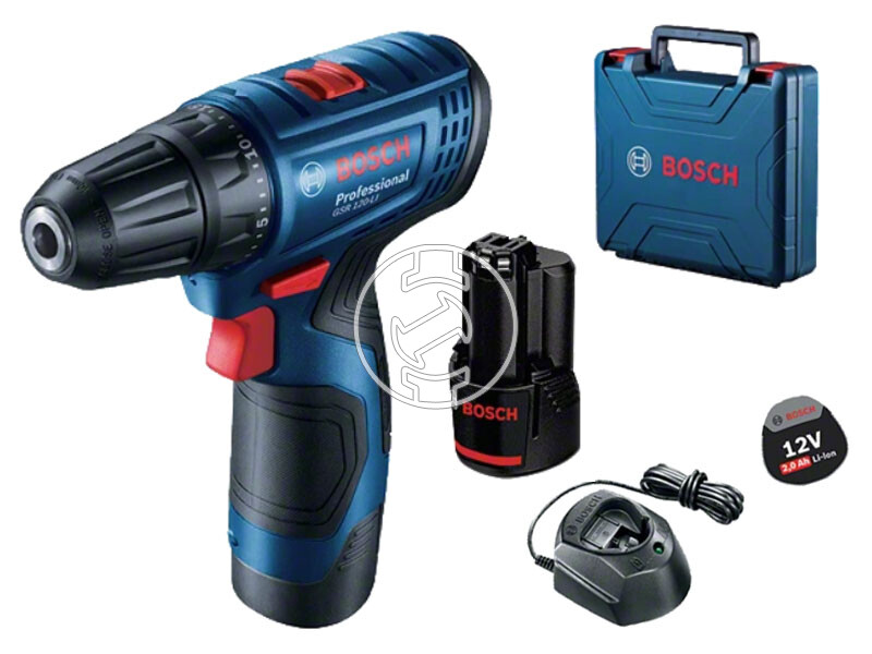 Bosch GSR 120-LI akkus fúrócsavarozó tokmányos 12 V | 14 Nm/30 Nm | Szénkefés | 2 x 2 Ah akku + töltő | Kofferben