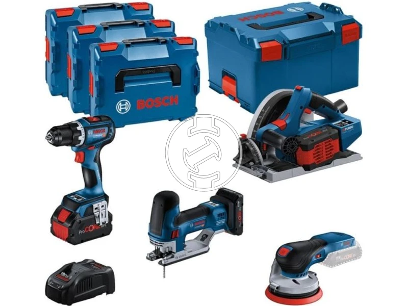 Bosch GSR+ GKT+ GST+ GEX gépcsomag + 18V 1x4.0Ah 2x 5.5Ah