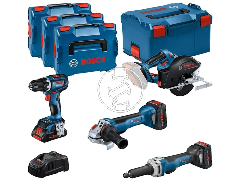 Bosch GSR + GWS+ GKM+ GGS gépcsomag + 18V 1x 4.0Ah 2x 5.5