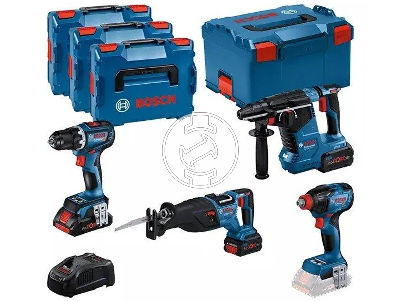 Bosch GSR+GDX+GBH+GSA gépcsomag + 18V 1x4.0Ah, 2x 5.5Ah