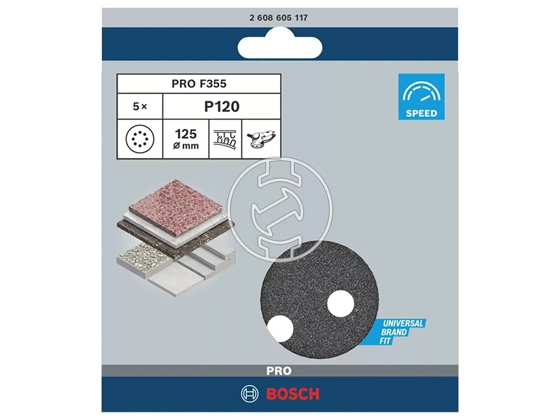 Bosch PRO F355 tépőzáras excentercsiszolópapír 125 mm, G120