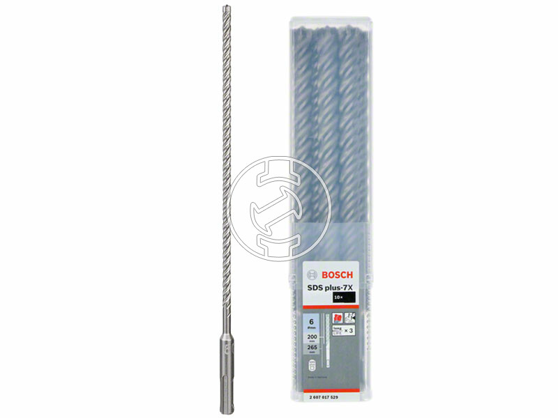 Bosch SDS Plus-7X ø 6 x 200 x 265 mm SDS-Plus négyélű fúrószár 10 db