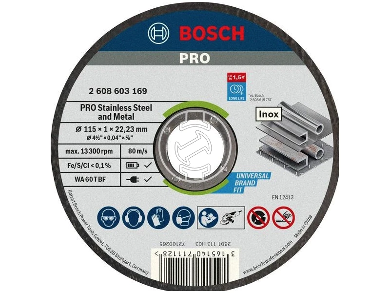 Bosch Standard for Metal WA 60 T BF | 115 x 22,23 x 1 mm | vágókorong