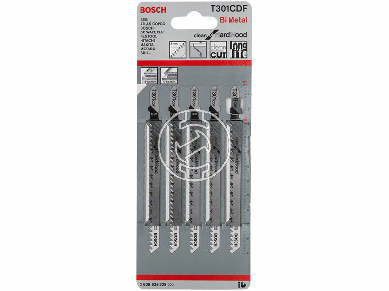 Bosch T 301 CDF Clean for Hard Wood 117 mm szúrófűrészlap 5 db