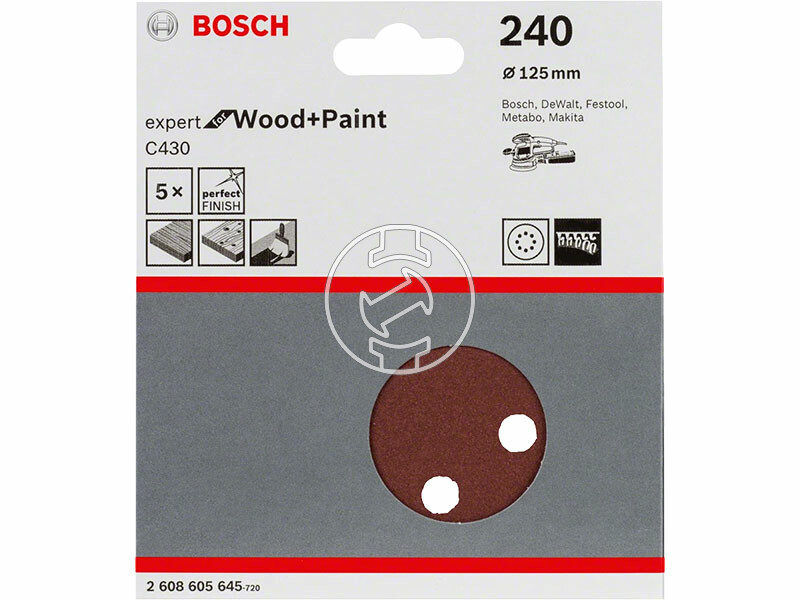 C430 csiszolópapír excentercsiszolóra, fához&festékhez, 5 db