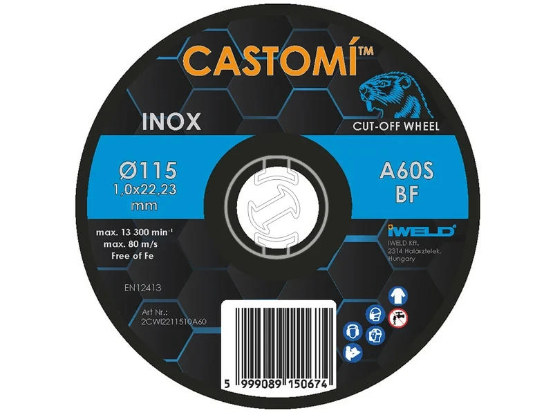 Kép: CASTOMI INOX vagokorong 115x10x222 A60S-BF.webp