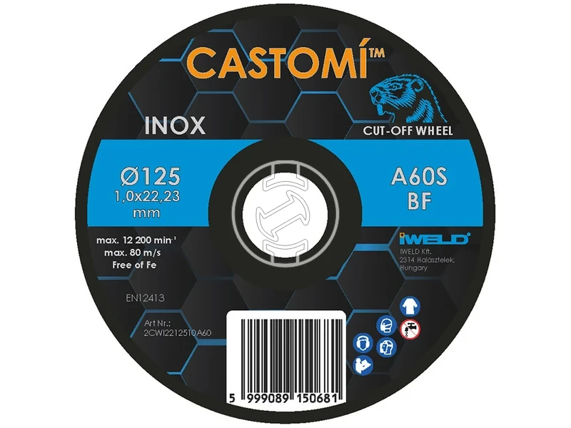 Kép: CASTOMI INOX vagokorong 125x10x222 A60S-BF.webp