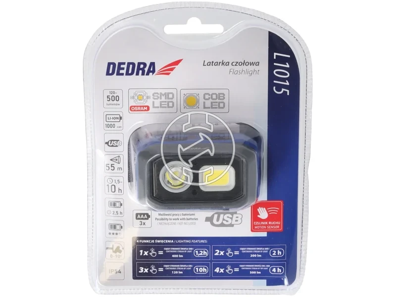 Kép: Dedra L1015 Elemes fejlampa 500 lm_3.webp