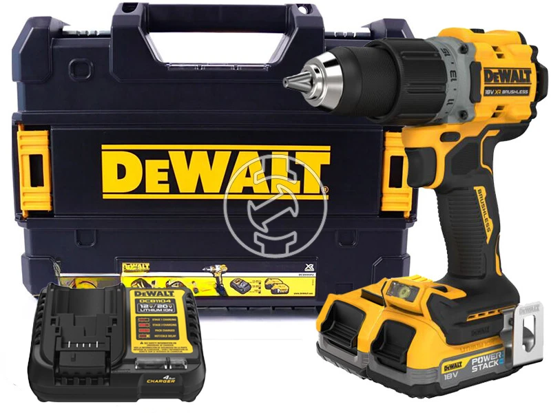 DeWalt DCD800E2T-QW akkus fúrócsavarozó tokmányos 18 V | 34 Nm/90 Nm | Szénkefementes | 2 x 1,7 Ah akku + töltő | TSTAK kofferben