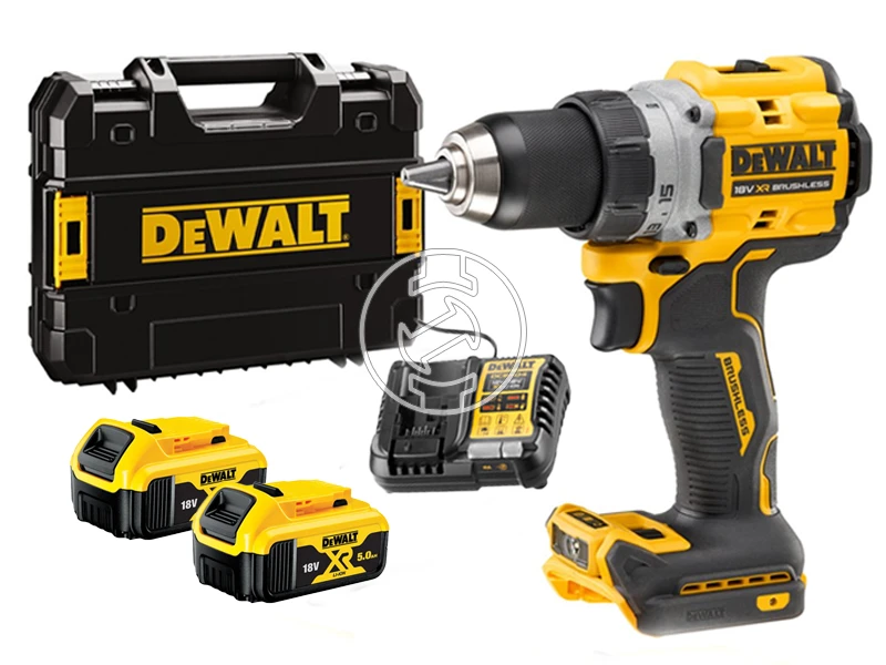 DeWalt DCD800P2T-QW akkus fúrócsavarozó tokmányos 18 V | 90 Nm | Szénkefementes | 2 x 5 Ah akku + töltő | TSTAK kofferben