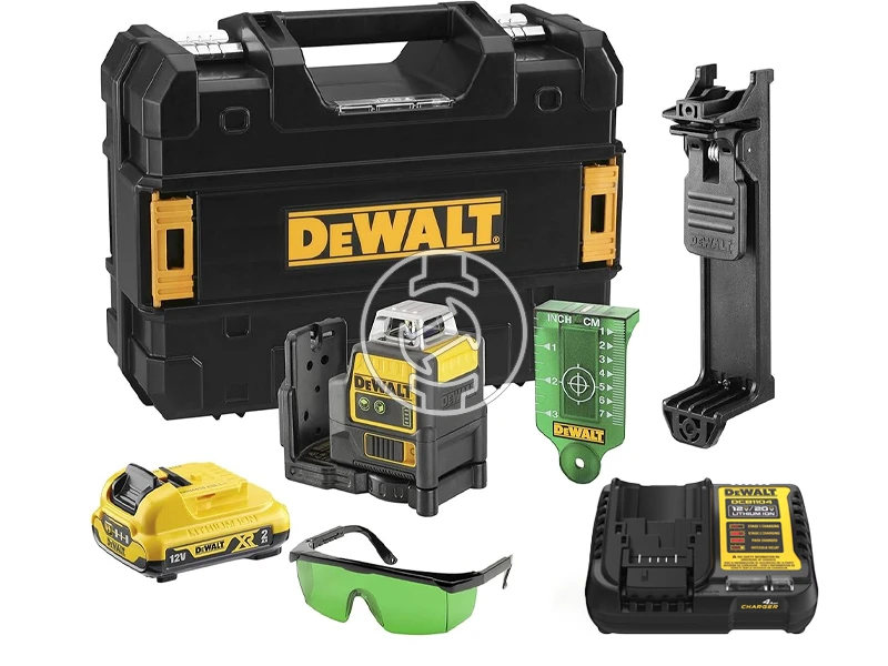 DeWalt DCE0811D1G-QW Zöld vonallézer Hatósugár jelfogóval: 0 - 50 m | 1 x 2 Ah akku + töltő | Kofferben