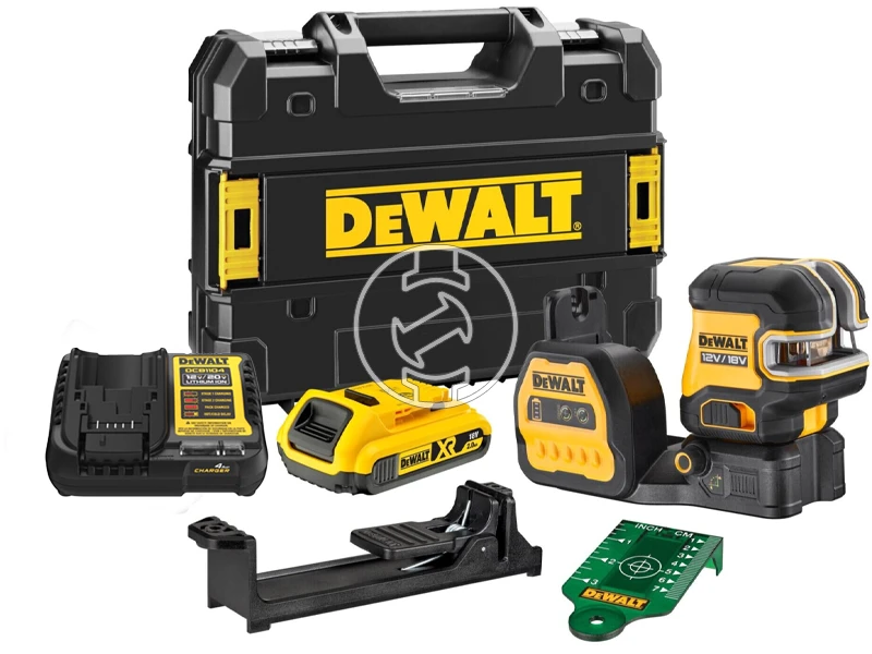 DeWalt DCE822D1G18-QW Zöld pont- és vonallézer Hatósugár jelfogóval: 0 - 50 m | 1 x 2 Ah akku + töltő | TSTAK kofferben