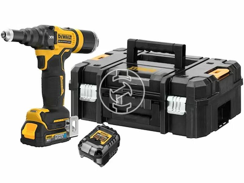 DeWalt DCF403E1GT-QW akkus popszegecselő + 1 x 1,7 Ah + DCB1102 + TSTAK 18 V XR