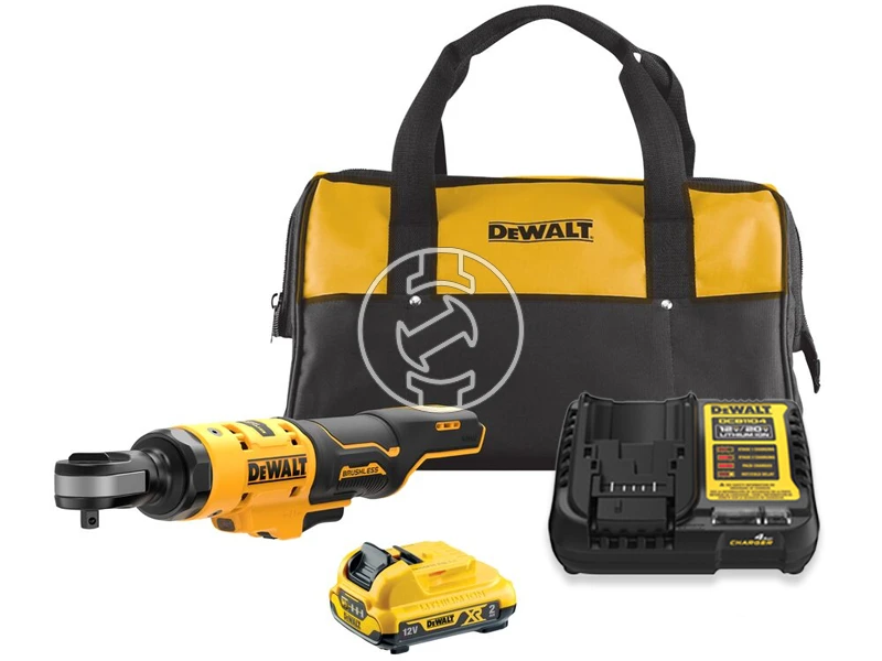 DeWalt DCF503D1-QW akkus racsnis csavarkulcs 12 V | 3/8 inch | 81 Nm | Szénkefementes | 1 x 2 Ah akku + töltő | Kartondobozban
