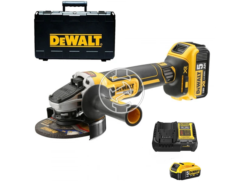 DeWalt DCG405P2-QW akkus sarokcsiszoló 18 V | 125 mm | 9000 RPM | Szénkefementes | 2 x 5 Ah akku + töltő | Kofferben