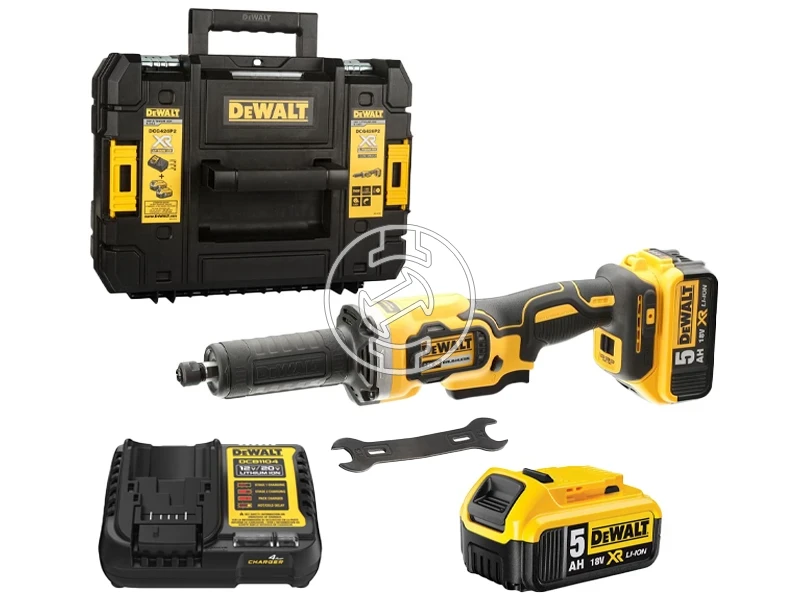 DeWalt DCG426P2-QW akkus egyenes csiszoló 18 V | 6 mm | Szénkefementes | 2 x 5 Ah akku + töltő | TSTAK kofferben