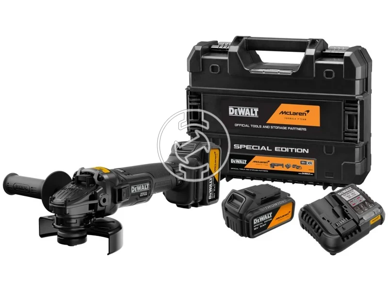 Kép: DeWalt DCG45MP2T-QW akkus sarokcsiszolo 18 v  125 mm  9000 rpm  Szenkefementes  2 x 5 Ah akku  tolto  Kartondobozban_0.webp