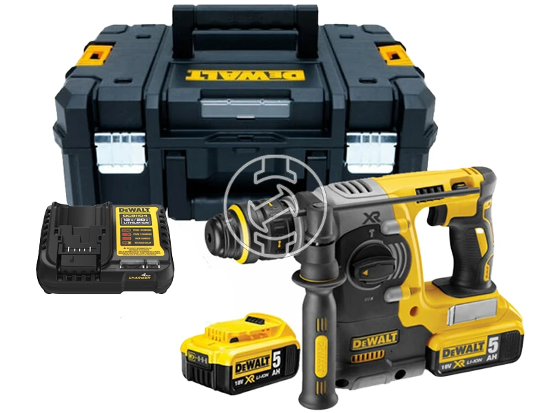 DeWalt DCH273P2T-QW akkus fúró-vésőkalapács 18 V | 2,1 J | Betonban 24 mm | 2,5 kg | Szénkefementes | 2 x 5 Ah akku + töltő | TSTAK kofferben