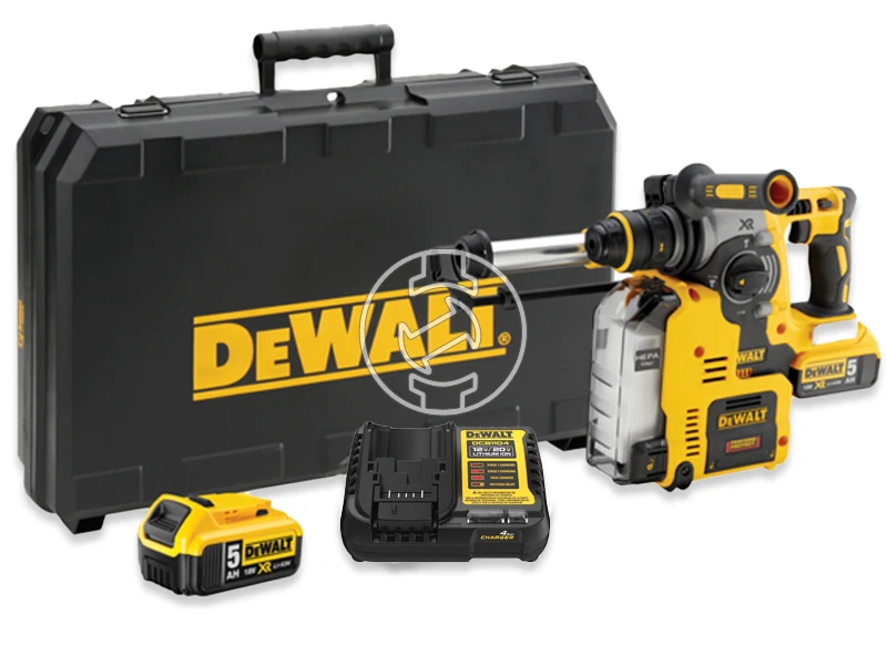 DeWalt DCH275P2-QW akkus fúró-vésőkalapács 18 V | 2,1 J | Betonban 24 mm | 4,7 kg | Szénkefementes | 2 x 5 Ah akku + töltő | Kofferben
