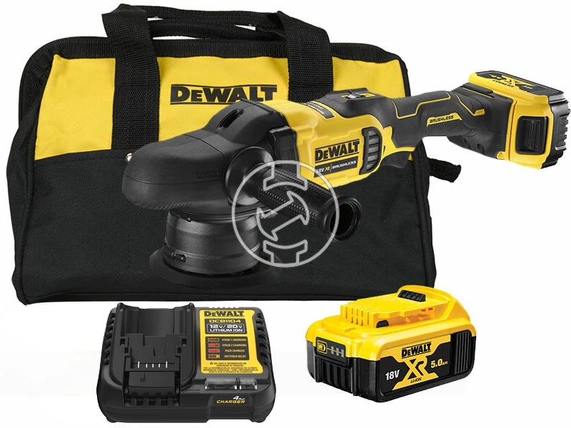 DeWalt DCM848P2-QW akkus polírozógép 18 V | 125 mm | Szénkefementes | 2 x 5 Ah akku + töltő | Kartondobozban