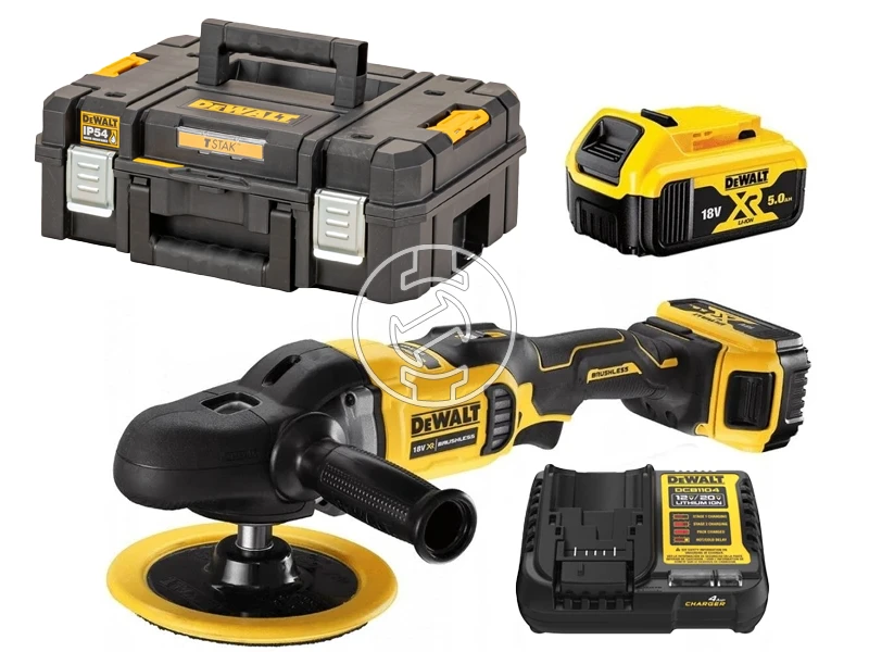 DeWalt DCM849P2-QW akkus polírozógép 18 V | 180 mm | Szénkefementes | 2 x 5 Ah akku + töltő | Kartondobozban