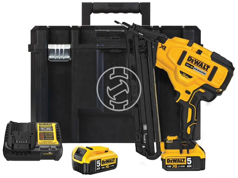 DeWalt DCN650P2-QW akkus finiselő szegező 18 V | 32 - 63 mm | Átmérő 1,8 mm | 34 ° | Szénkefementes | 2 x 5 Ah akku + töltő | Kofferben