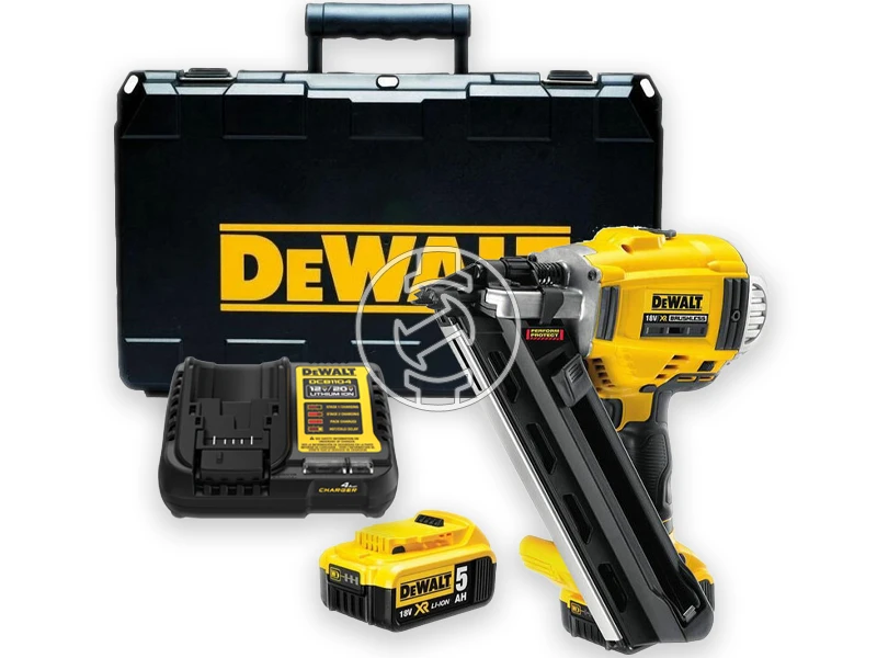 DeWalt DCN695P2-QW akkus szerkezeti szegező 18 V | 50 - 63 mm/50 - 90 mm | Átmérő 2,8 - 3,3 mm | 34 ° | Szénkefementes | 2 x 5 Ah akku + töltő | Kofferben