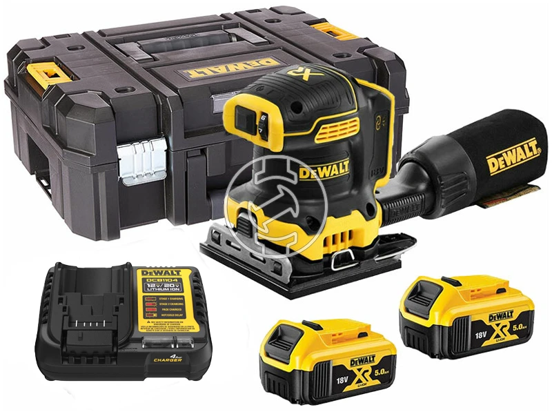 DeWalt DCW200P2-QW akkus rezgőcsiszoló 18 V | 114,3 x 139,7 mm | Szénkefementes | 2 x 5 Ah akku + töltő | TSTAK kofferben