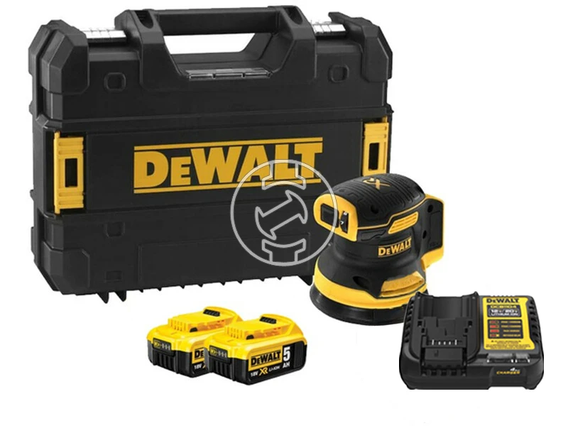 DeWalt DCW210P2-QW akkus excentercsiszoló 18 V | Szénkefementes | 2 x 5 Ah akku + töltő | TSTAK kofferben