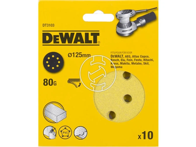 Kép: DeWalt Sanding Disc Tepozaras excentercsiszolopapir 125 mm 80 szemcse 8 lyuk_1.webp