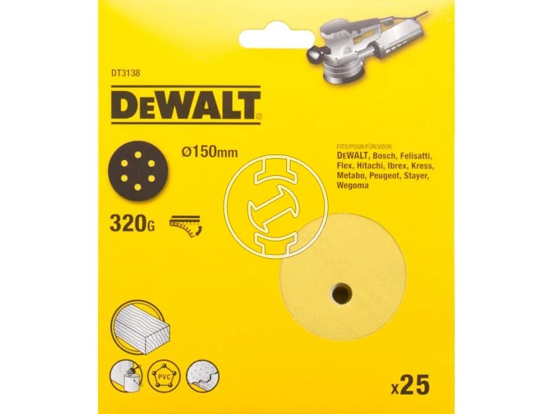 Kép: DeWalt Sanding Disc Tepozaras excentercsiszolopapir 150 mm 320 G 6 lyuk_1.webp