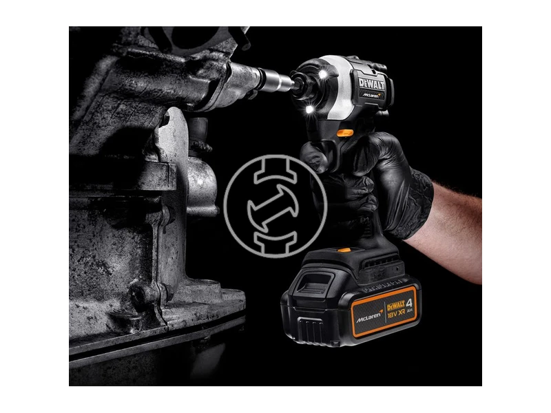 DEWALT X MCLAREN 18V XR SZÉNKEFE NÉLKÜLI ÜTVECSAVAROZÓ + 1x 4Ah akkumulátor + DCB1104 4A töltő, TSTAK kompatibilis dobozban