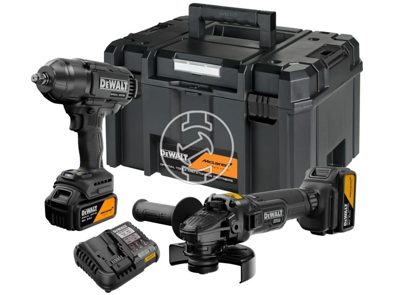 Kép: DEWALT X MCLAREN 18V XR TWIN KIT - HIGH TORQUE IMPACT WRENCH AND ANGLE GRINDER WITH 2 X 5AH BATTERIES CHARGER IN TSTAK. BASED OFF DCF900DCG405_0.webp