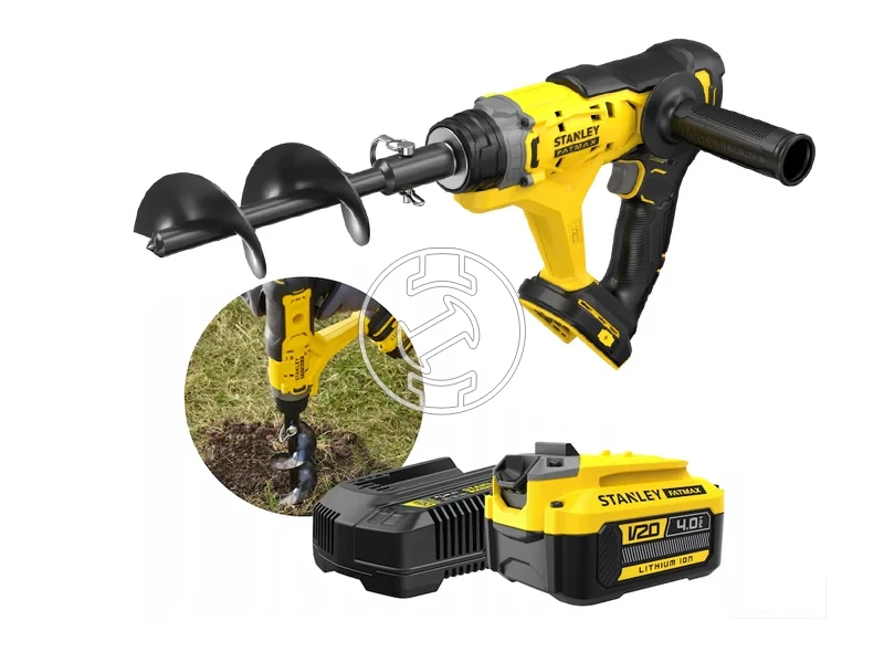 Stanley SFMCGA75M1 akkus függőleges földfúró 18 v | 76 mm | 0 - 400 rpm | Szénkefés | 1 x 4 Ah akku + töltő | Kartondobozban