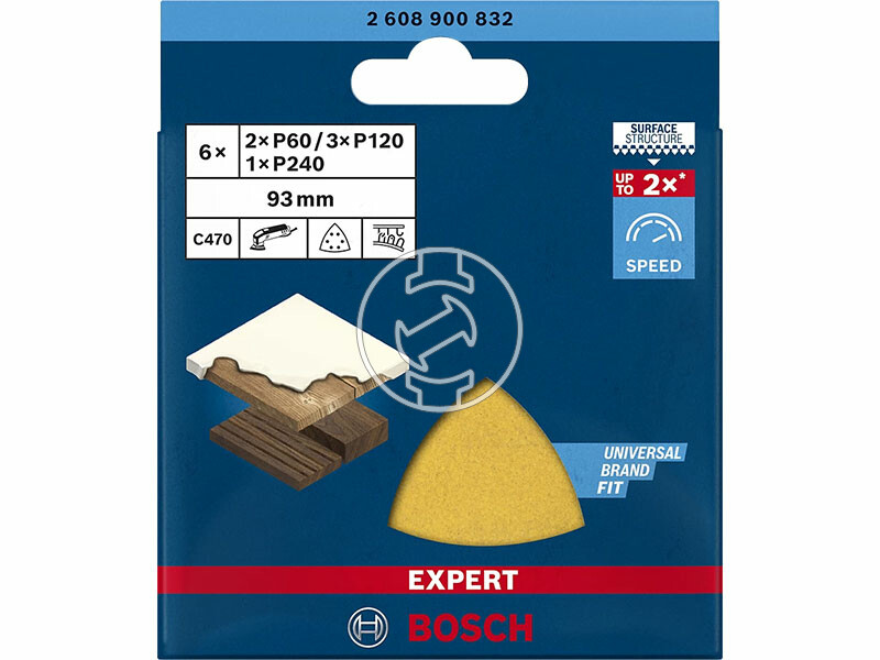 EXPERT C470 csiszolópapír deltacsiszolókhoz, Wood and Metal, 93 mm, G60/120/240, 6 lyuk
