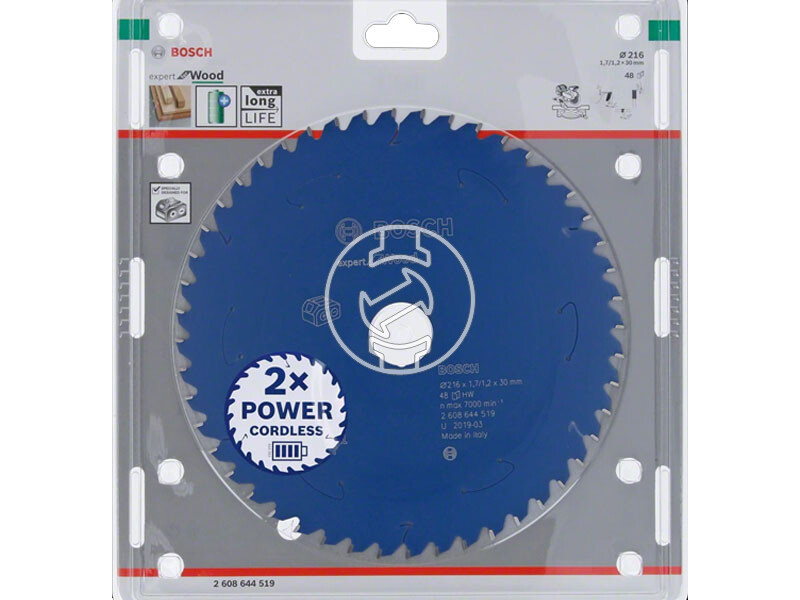 Expert for Wood körfűrészlap akkumulátoros gérvágófűrészekhez, 216 x 1,7/1,2 x 30 mm, Z=48, HW
