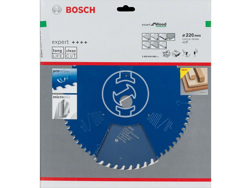 Expert for Wood körfűrészlap, 220 x 2,6 / 1,6 x 30 mm, Z=48, ATB
