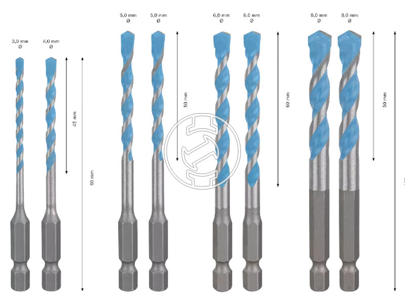 EXPERT HEX-9 MultiConstruction többcélú fúró készlet, 8 db, 3,0, 4,0, (2x)5,0, (2x)6,0, (2x)8,0 mm