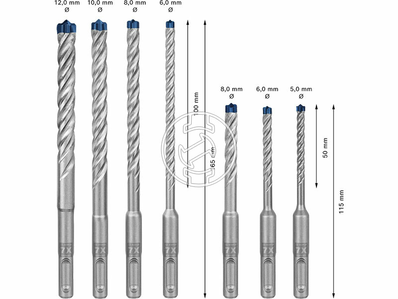 EXPERT SDS Plus-7X ProBox készlet, 7 db, 5 / 6 / 8 x 50 x 115 mm, 6 / 8 / 10 / 12 x 100 x 165 mm
