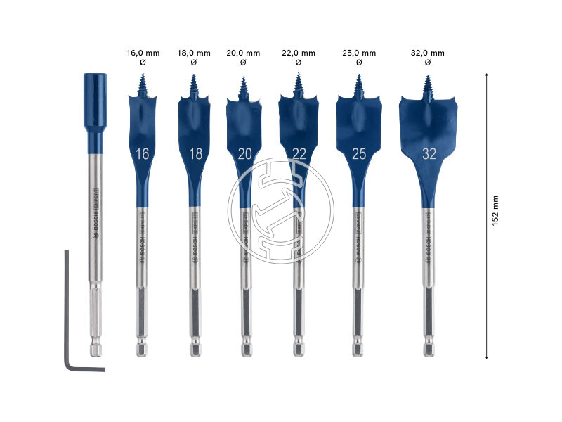 EXPERT Self Cut lapos marófúró készlet, 7 db, 16; 18; 20; 22; 25; 32 x 152 mm
