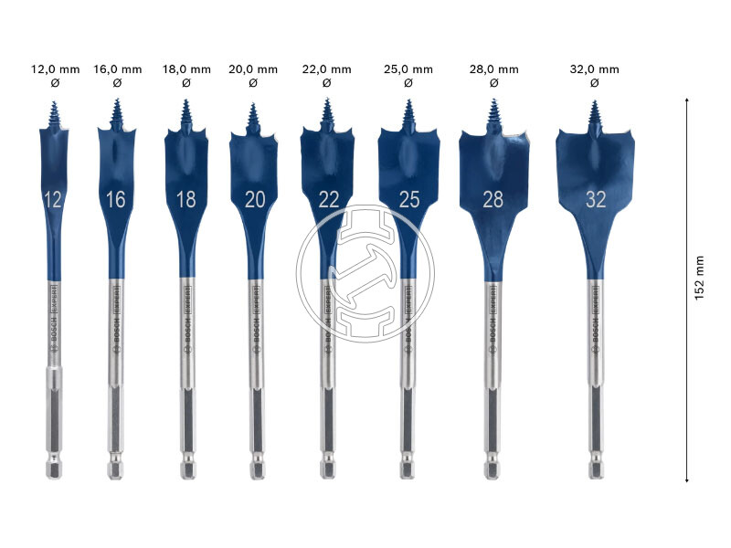 EXPERT Self Cut lapos marófúró készlet, 8 db, 12; 16; 18; 20; 22; 25; 32 x 152 mm