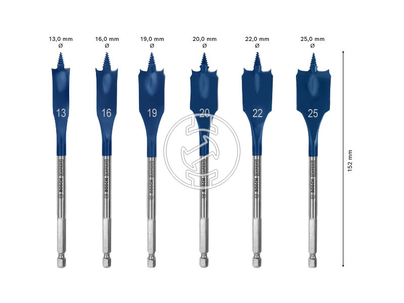 EXPERT Self Cut lapos marófúró készlet vászontáskában, 6 db, 13; 16; 19; 20; 22; 25 x 152 mm