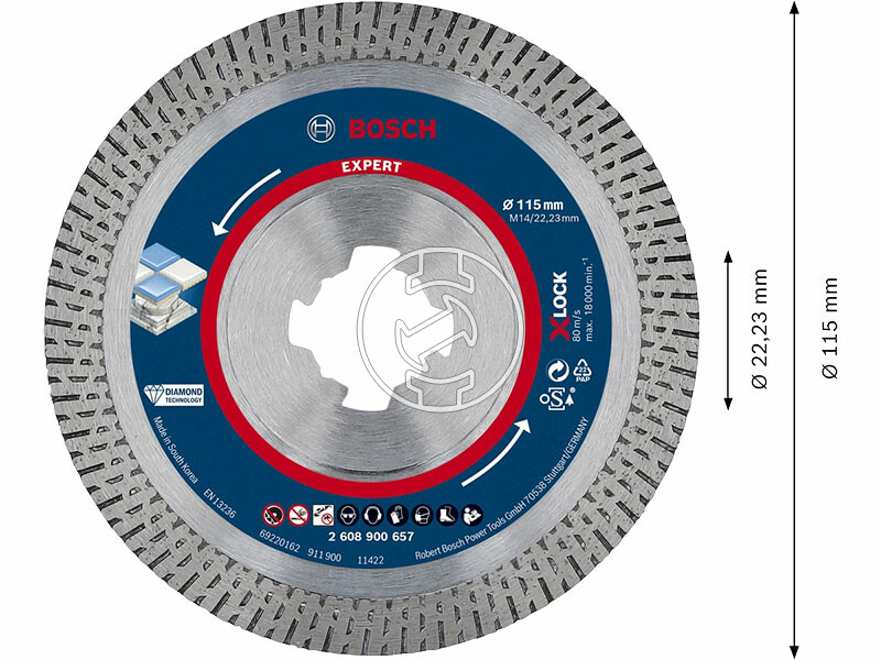 EXPERT X-LOCK Gyémánt vágótárcsa Best for Hard Ceramic, 115 x 22,23 x 1,8 x 10 mm, X-LOCK