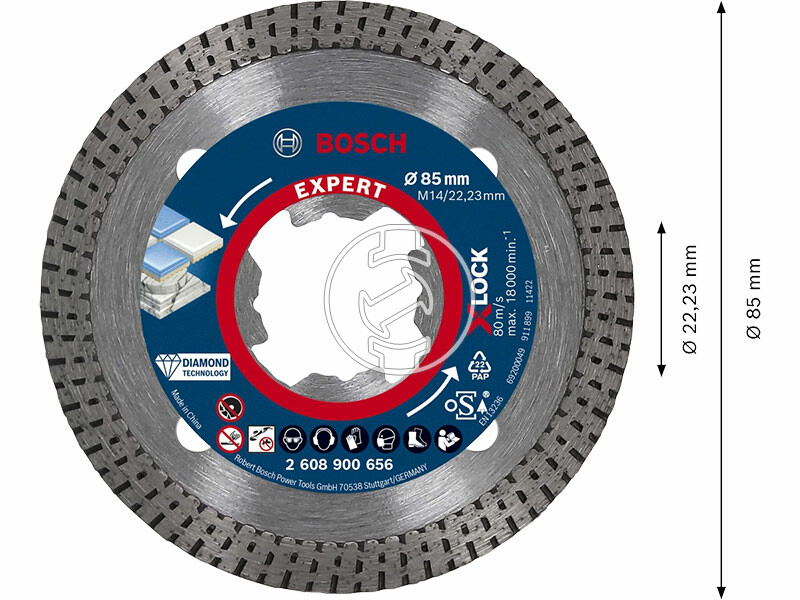 EXPERT X-LOCK Gyémánt vágótárcsa Best for Hard Ceramic kisméretű szögletes kivágásokhoz, 85 x 22,23