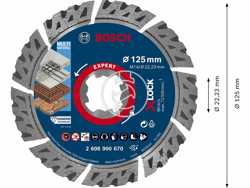 EXPERT X-LOCK Gyémánt vágótárcsa Best for Universal, 125 x 22,23 x 2,2 x 12 mm, X-LOCK